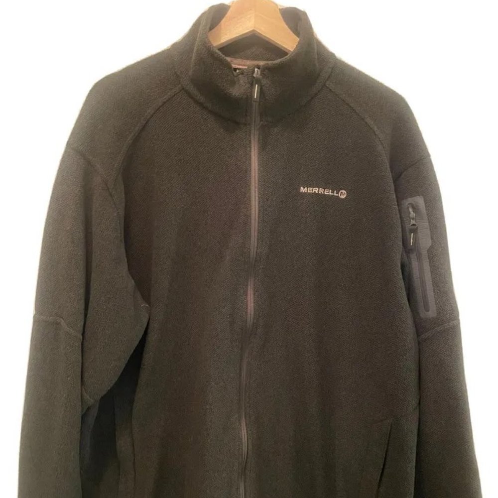 Merrell Mens Full Zip Sweater Jacket Outdoors Gear Size L Olive Green